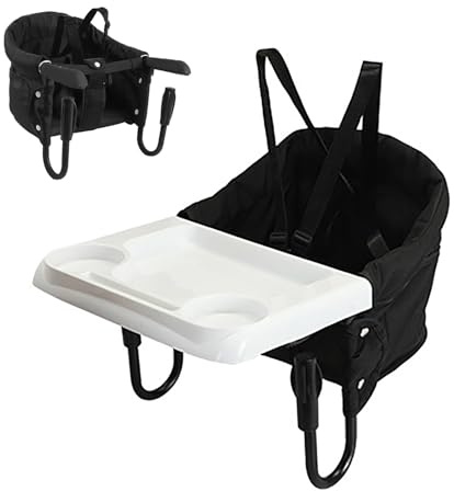 Trona Portátil Bebé,Silla de Mesa para Bebé con Bandeja Extraíble, Trona Portátil con Correas de Seguridad para casa y viaje con Cinturón de Seguridad&Bandeja Recoge Alimentos