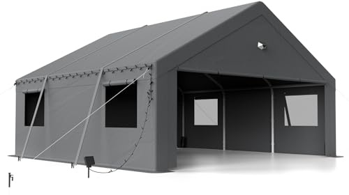 Benass Carports Canopy 20x20 Heavy Duty, Portable Car Port Garage with Roll Up Drive Through Doors, Grey