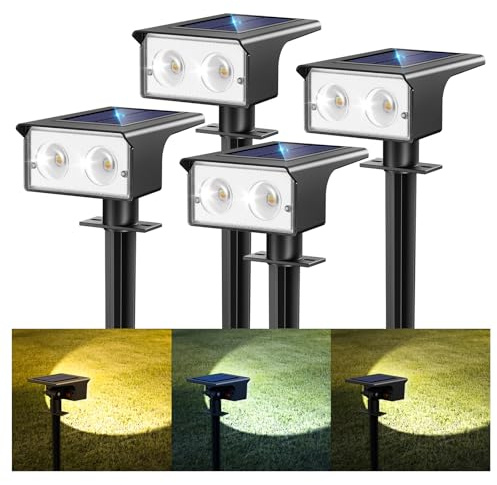 btfarm 4 Pack Solar Lights Outdoor Garden, 3000K/4500K/6000K Solar Spot Lights 3 Modes IP65 Waterproof Garden Spotlights Solar Powered, Auto ON/Off for Yard Driveway Pathway Landscape Lawn