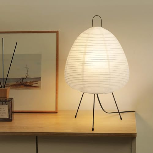 YLTLINK Paper Lanterns Lamp,Japanese Lamp,Paper Bedside Light | Rice Paper Table Lamp,E27 Bulb Required,Button Switch,Bedroom Living Room Office Study Nightstand,Akari Japandi,Tripod Body