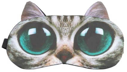 3d Katzen Schlafmaske mit Großen Augen, Kühlend aus Baumwollstoff | Cartoon Ebene Optik, für Reisen, Zuhause und Büro, Geeignet für Ruhephasen