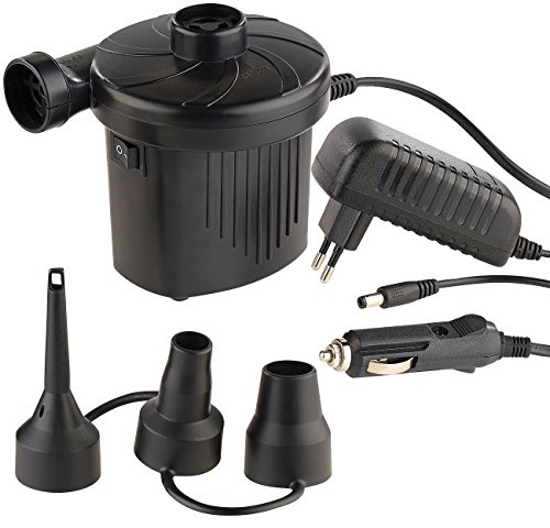 PEARL Luftpumpe 12V: Elektrische Luftpumpe mit 3 Aufsätzen, für 12 & 230 V, 50 Watt (Elektrische Luftpumpe 12V, 12 Volt Luftpumpe, Adapter Zigarettenanzünder)