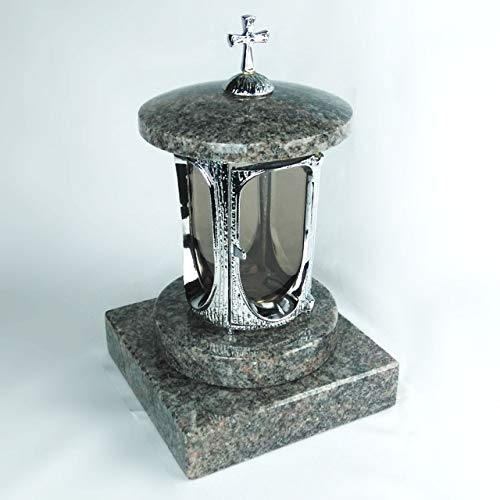 designgrab Grablampe mit Granit Sockel 20x20x5 cm, aus verchromtem Aluminium mit Kreuz und Granit Himalaya