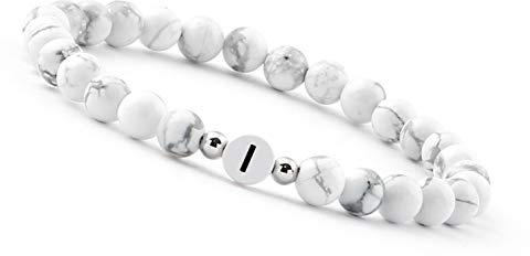 GD GOOD.designs Perlenarmband Buchstabe | Partner Armband weiß mit echten Howlith Perlen | Geschenk für Couple I Personalisiertes Partnerarmband