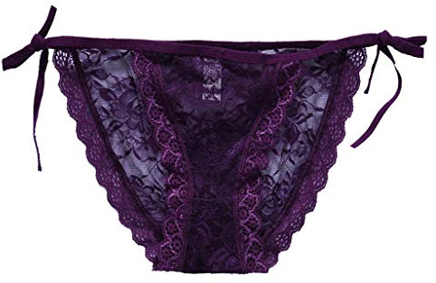 Fahou Women's Sexy Tie Side Bowknot Lace Thongs Panties Adjustable G-String Underwear Purple