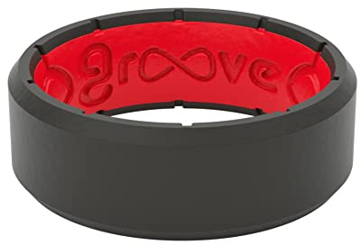 Groove Life Edge Black/Red Silicone Ring - Breathable Rubber Wedding Rings for Men, Unique Design, Comfort Fit Ring - Size 8