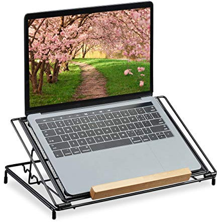 Relaxdays Laptop Ständer 13 Zoll, Metall Mesh, Notebook Ständer belüftet, verstellbar, schwarz