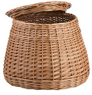 e-wicker24 Pouf de Rangement Coffre de Rangement, Panier rond avec couvercle en osier naturel, panier de rangement, coffre en osier, panier maison (Naturel)
