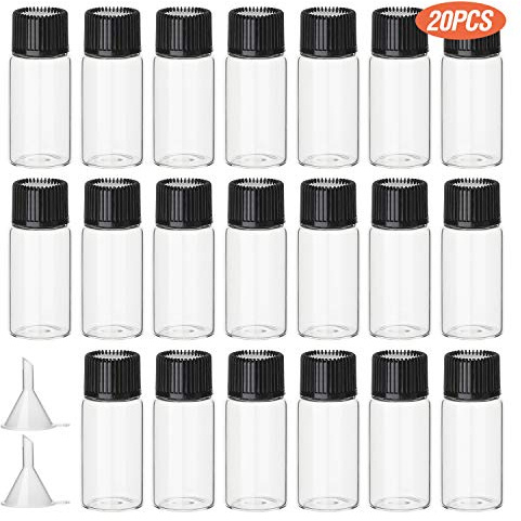 Hyber&Cara 20er-Pack 5ml Mini Glasflaschen Transparente Kleinen Fläschchen Probenflaschen Glas mit Schraubverschluss, Bonus 2 Trichter | Transparente Kleinen Fläschchen Probenflaschen Glas mit Schraubverschluss, Bonus 2 Trichter