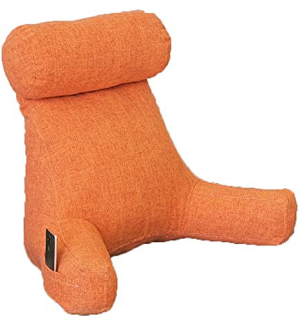Lesekissen Rückenkissen, Rückenkissen Bett mit Nackenrolle Abnehmbare, RückenstüTzkissen Sofa Couch, Lesekissen Buchkissen Lesehilfe mit Armlehnen, Groß Kissen para Lesen Orange