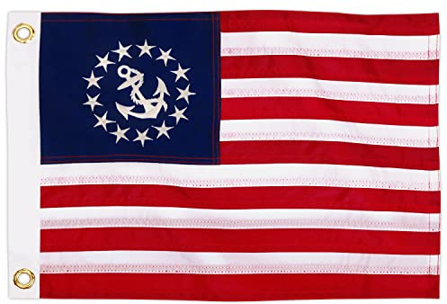 Anley EverStrong 12 x 18 Drapeau officiel des États-Unis Yacht Ensign - Étoiles brodées et rayures cousues - 4 rangées de points imbriqués - 1 X 1,5 pi. Drapeaux de bateaux nautiques USA
