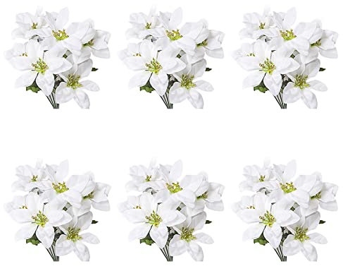 HJHIWE 7 Stiele weiße künstliche Weihnachtssterne Büsche Seidenblumen künstlicher Weihnachtsstern Blumenstrauß künstlicher Weihnachtsstern Blumen Zweig für Innen Außen Weihnachten Home Office Decor