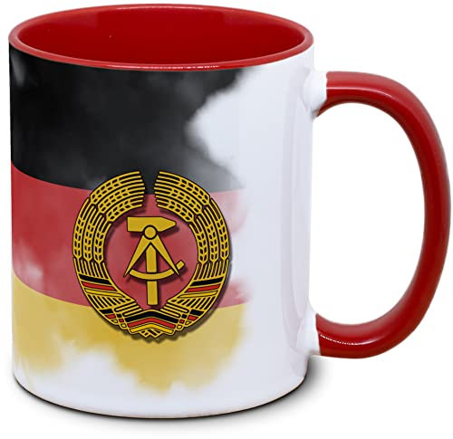 DDR Tasse: mit Fahne + Hammer Zirkel Ährenkranz - DDR Flagge - DDR Wappen, Ostalgie, Nostalgie, Geschenk, Retro, schwarz