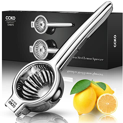 CCKO Zitronen-Limettenpresse, Edelstahl, manuelle Saftpresse, extra groß, robust, Zitruspresse, Handpresse, maximale Extraktion, Fruchtsaftpresse für Orangen, Zitronen, Limetten