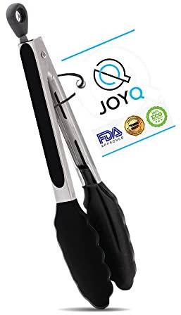 JOYQ Kitchen Tongs - 12 Inch Kitchen Utensil Cooking Tongs with Padlock System - Easy Grip Food Grade Silicone Tongs for Meat, BBQ, Frying and Serving