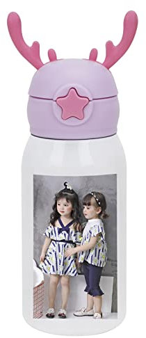 YJZQ Gourde Isotherme Photo Personnalisée Bouteille d'eau Isotherme Enfant/Adulte avec Paille 500ml Gourde Couvercle Ronde Souvenir pour Noël anniversaire