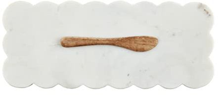 Mud Pie Scallop Marble Board Set, White, 12 x 5