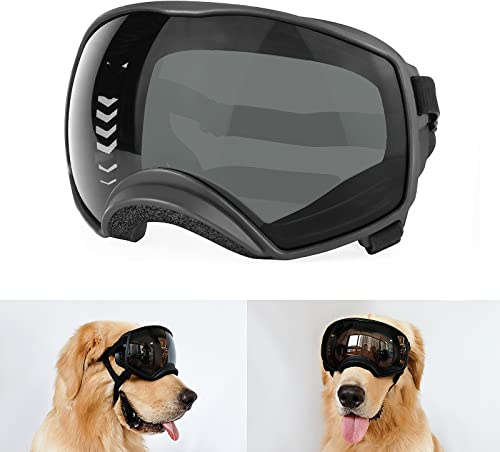 PETLESO Hundebrille für mittelgroße und große Rassen, Anti-UV-Schutzbrille, Sonnenbrille mit verstellbaren Riemen für Fahren und Wandern