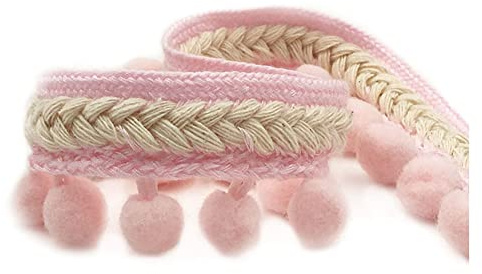 SHTGOI Pomponborte Bommelborte 5 Yards 12mm Pompon Borte zum Nähen Pom Poms Fransenborte Pompons Quaste Spitze Bommelband für DIY Basteln Kostüme Kleidung Vorhang Nähen Dekoration Rosa