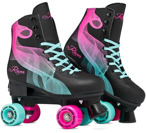 Raven – Pattini a rotelle per bambini, ragazze, adulti, bambini – Pattini a rot elle – In linea – Freno in PVC resistente – Ruote in gomma – Serena Mint/Pink, taglia 31-34 (20-21,5cm)