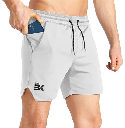 BROKIG Men's Lightweight Gym Shorts Sports Running Training Rugby Football | 5 Inch Mens Rugby Shorts, Tennis Shorts with zip pockets, Quick Dry Football Shorts, Stretch Boxing Shorts, Muscle Fit