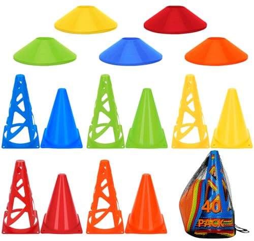 YGORTECH Fußballkegel, Trainingsset für Kinder, farbige Kegel mit Tragetasche, 17,8 cm/22,9 cm, Kegel, Sport + Disc-Kegel, Kunststoffkegel, Trainings-Marker, Fußballkegel, Marker für Spiele, Sport,