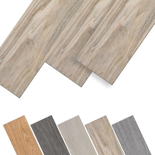 JNGLGO PVC Bodenbelag Vinylboden Selbstklebende Vinyl-Fliesen mit Holz-Optik Wasserdicht Bodenfliesen Rutschfest PVC Boden, 91,44 x 15,24 x 0,2 cm - 36 Stück 5 m², White Oak