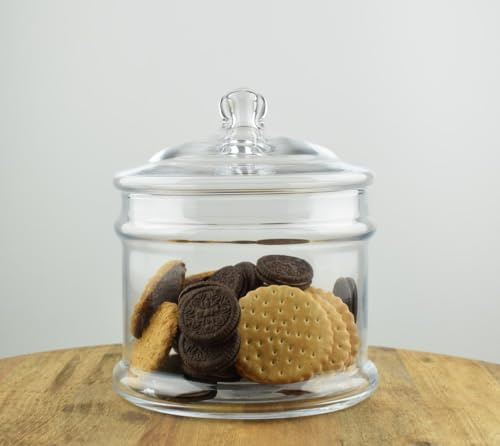 EMH Tarro de cristal transparente hecho a mano para galletas y dulces con tapa. Altura: 21,5 cm