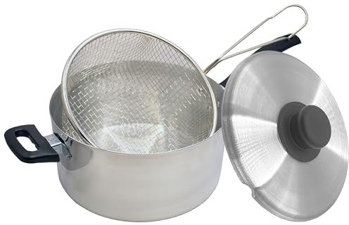 Generation Fashion New 3 Pcs 22cm Aluminium Chip Pan Deep Fryer with Basket and Lid Saucepan Set 2 in