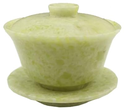 ZZTWER Chinesische Teetasse Natürliche Jade Gaiwan Gesundheit Gongfu Teegeschirr chinesische Jade Stein Teeschale für Thanksgiving Wohnzimmer Interieur Teetassen mit Deckel