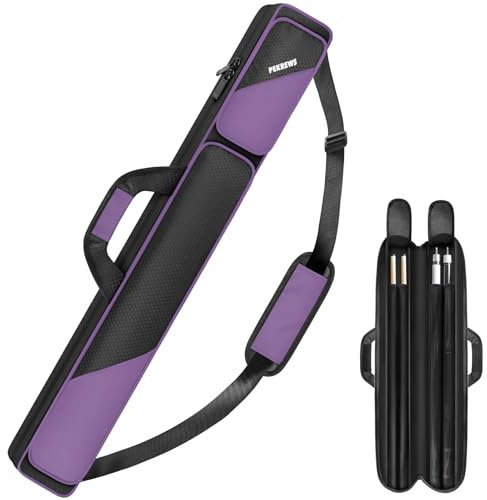 PEKREWS Pool-Queue-Koffer 2 x 2, Pool-Stick-Tasche für 2 Stöcke mit 2 Zubehörtaschen mit Reißverschluss, stabile Polyester-Poolqueue-Tragetasche mit Schultergurt, weicher Billardqueue-Rucksack für