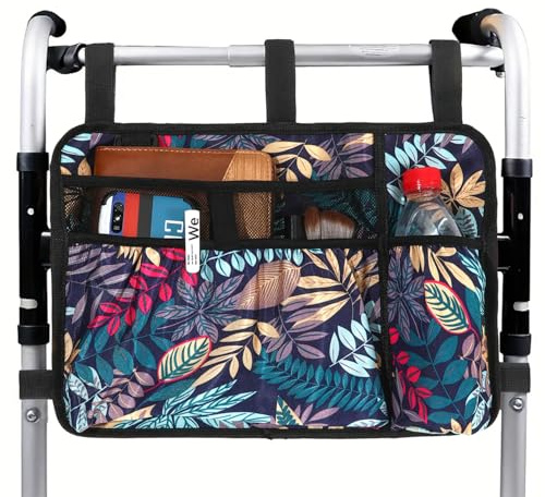 Cesta para caminar con portavasos para adultos, plegable, organizador de transporte, bolsa de almacenamiento resistente al agua, accesorios para personas mayores, ancianos, discapacitados (FENGYE)