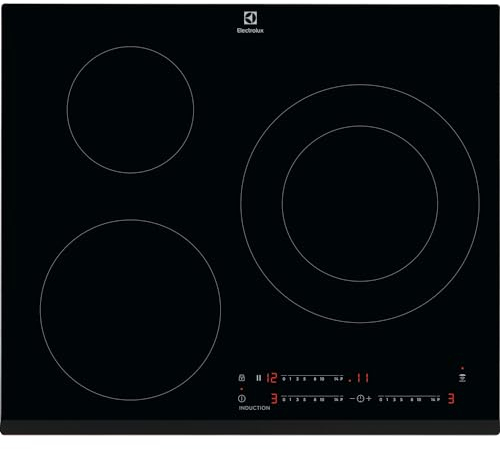 Electrolux EIT60342 Placa de Inducción, Serie 300, 60 cm, 3 Zonas de Cocción, Sistema Hob2Hood, Función Pausa, 3 Niveles de Intensidad, Función PowerBoost, Calentamiento Rápido, Temporizador
