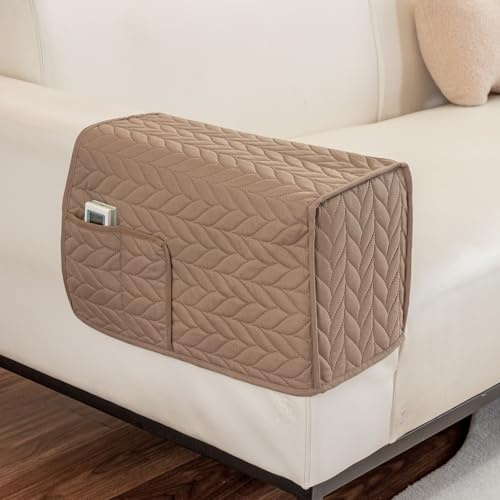 FANSU Armlehnenschoner Sofa 2 Stück Armlehnenbezug Mit Tasche Anti-Rutsch Armlehnenbezüge Stretch Armlehnen-Bezüge Weiche Bezuige fuir Armlehnen Mobelschutz Vor Atzen (Khaki)