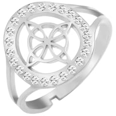 Dreamtimes Witch Knot Ring für Frauen Edelstahl einstellbar offen Finger Ringe mit klaren Zirkon Runde Wiccan Hexen Knoten Ring Witchcraft Amulett Schmuck