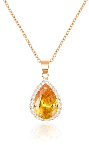 Linawe Collier à chaîne avec pendentif en diamant citrine pour femmes, ensemble de bijoux en or rose pour femmes, collier à breloques en cristal, collier pour femme, bijoux de mode jaunes