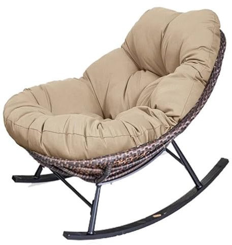 Schaukelstuhl für die Terrasse im Freien, Schaukelstuhl aus Rattan, gepolstertes Kissen, Liegestuhl für draußen, Rattan-Schaukelstuhl für Balkon, Veranda, Garten, Terrasse, Hinterhof, bequemer Schauk