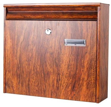 Briefkasten, Briefkasten Schwarz, Briefkasten Personalisiert, Briefkasten Klein, Briefkasten Modern, Sicherer Schlüsselabwurfkasten, for Zuhause, Büro und Unternehmen(Brown)