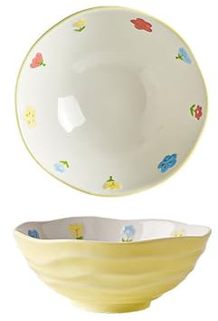 Cream Small Floral Pattern Cute Ramen Bowl, 8 inch Porcelain Ramen Bowl, Ceramic Soup Bowl 1100ml, Kitchen Salad Bowl,Yellow