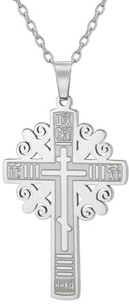 EUEAVAN Russisch Orthodoxe Kreuz Halskette Orthodoxe IC XC NIKA Kreuz Halskette Jesus Kruzifix Bizantinisches Kreuz Anhänger Christian Orient Kreuz Retro Religiöser Schmuck
