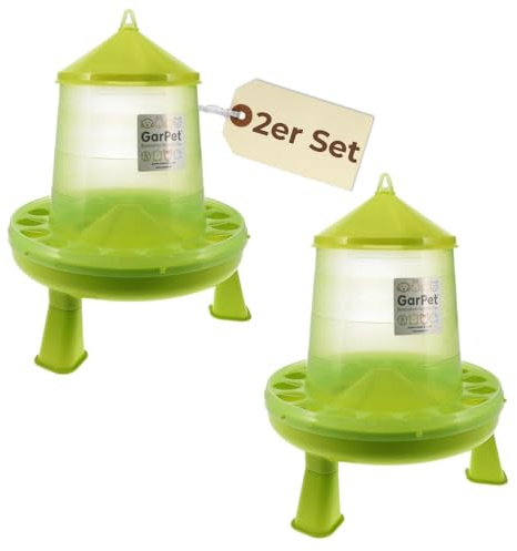 2er Set Futterautomat Hühner mit Füßen Hühnerfutter Automat Geflügel Futterspender Futtertrog Wachteln Hühnerfutterautomat grün 4 Kg