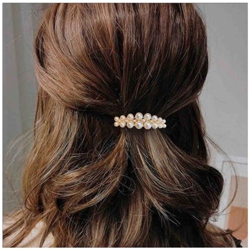 Enautoabs Fermaglio per capelli vintage con perle dorate e francesi a coda di cavallo, per matrimoni