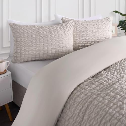 OHS Kingsize Duvet Covers, Ultra Soft Cosy King Bedding Stylish Geometric Design Luxury Comfort King Size Duvet Cover with Pillowcases, Natural