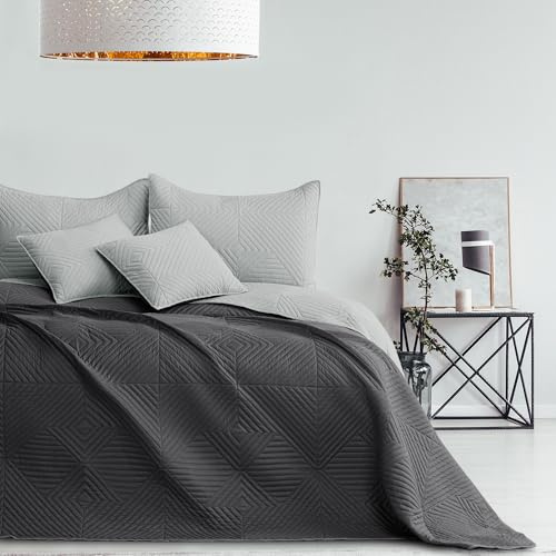RESTILO Tagesdecke 200x220 cm Stahl Silber Bettüberwürf zweiseitig Softa | Ultrasonic Steppung Polyester