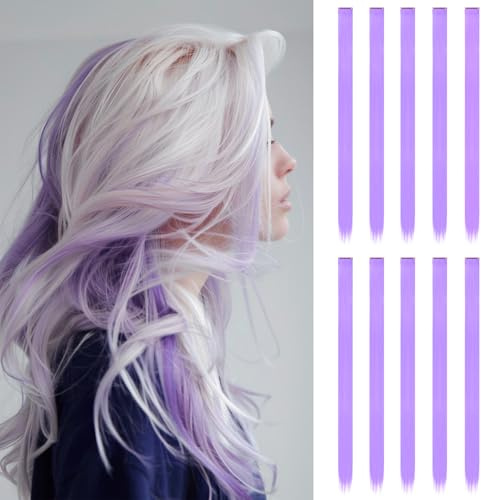 10 ciocche di capello da agganciare | 55 cm clip colorate | accessori per capelli per ragazze (viola chiaro)