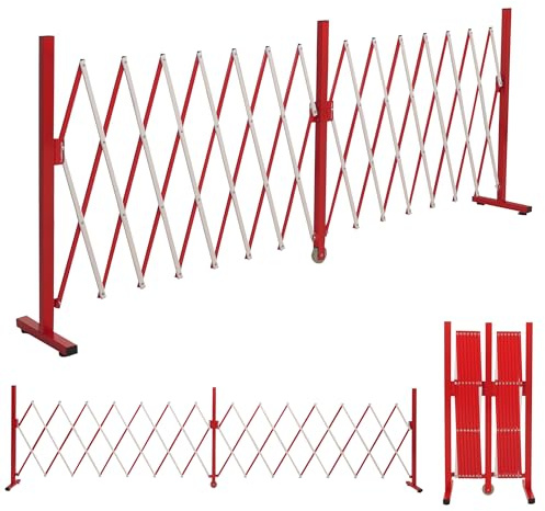 Mendler Alu Absperrgitter HWC-B34 ausziehbar 103x53-411cm - rot-weiß | Zaun, Schutzgitter, Scherengitter, Trenngitter
