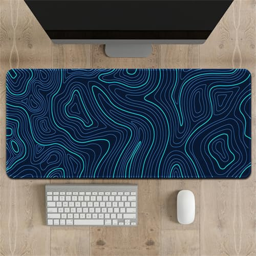 Surwin Gaming Mouse Pad, Large Computer Mouse Pad, Gaming Mouse Mat with Anti-Slip Base, Abstract lines Desk Mats Long Mousepad for Keyboard Laptop Office Home Table Work (Blue,500x1000mm)