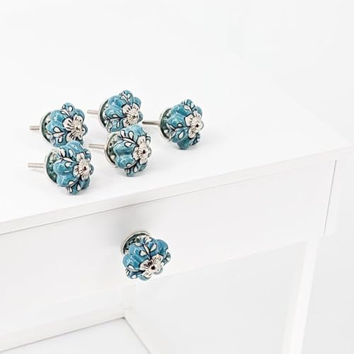 Knober 6er SET | 6 Stück Keramik Möbelknöpfe| Schubladen | Türen | Möbel | Restaurieren | Kürbisform | handbemalt | türkis grün