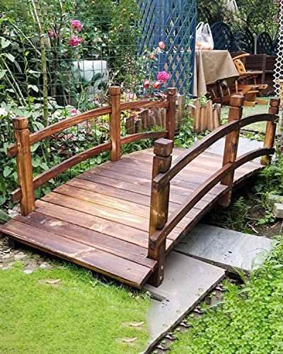 Ponte da giardino ad arco rustico con sponde laterali, passerella decorativa in legno per giardini e laghetti