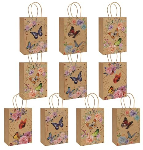 Schmetterling Party Taschen,10PCS Geschenktaschen Papiertüten mit Henkel,Schmetterling Geburtstag Tüten, Party Bags Mitgebseltüten Papier Gastgeschenke zum Verpacken von Kindergeburtstag